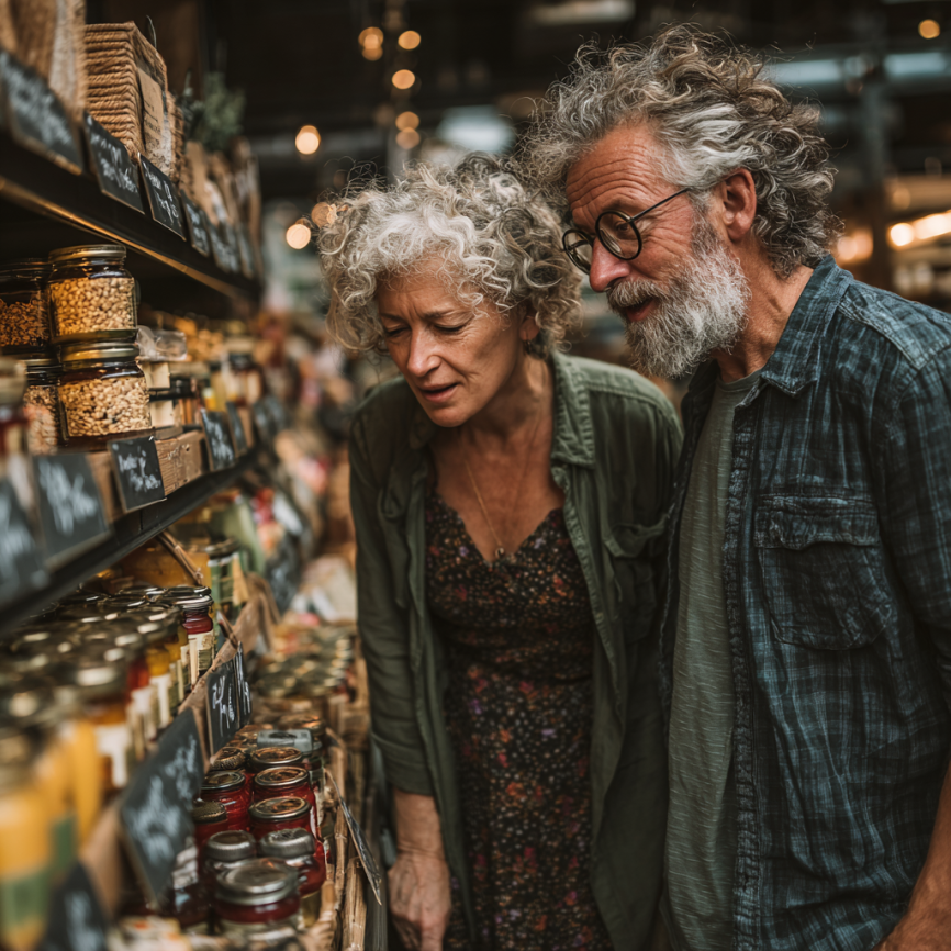 Літня пара готує здорову їжу разом